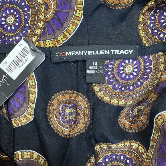 VTG Y2K Silk Pleated Flapper Slits Skirt Black Purple Gold Medallion 12 NWT USA - Picture 3 of 14